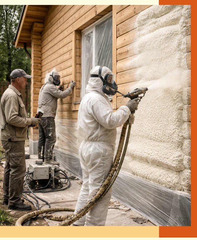 Утепление дома из бруса ППУ в Белогорске от 3928 руб/м2 под ключ | ТепломастерБгк