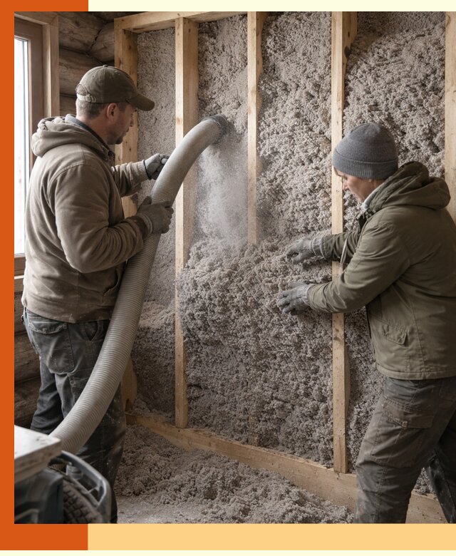 Утепление бревенчатого дома эковатой в Белогорске