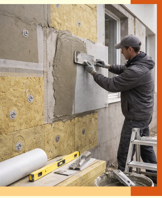 Утепление фасада под штукатурку в Белогорске от 4285 руб/м2 — монтаж пенопластом и минватой | ТепломастерБгк