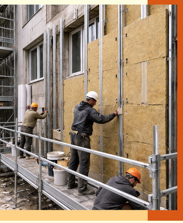 Утепление вентилируемого фасада в Белогорске от 5713 руб/м2 — монтаж и утепление вентфасад | ТепломастерБгк