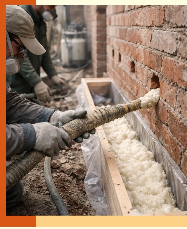 Заливка ППУ в пустоты кирпичной стены в Белогорске