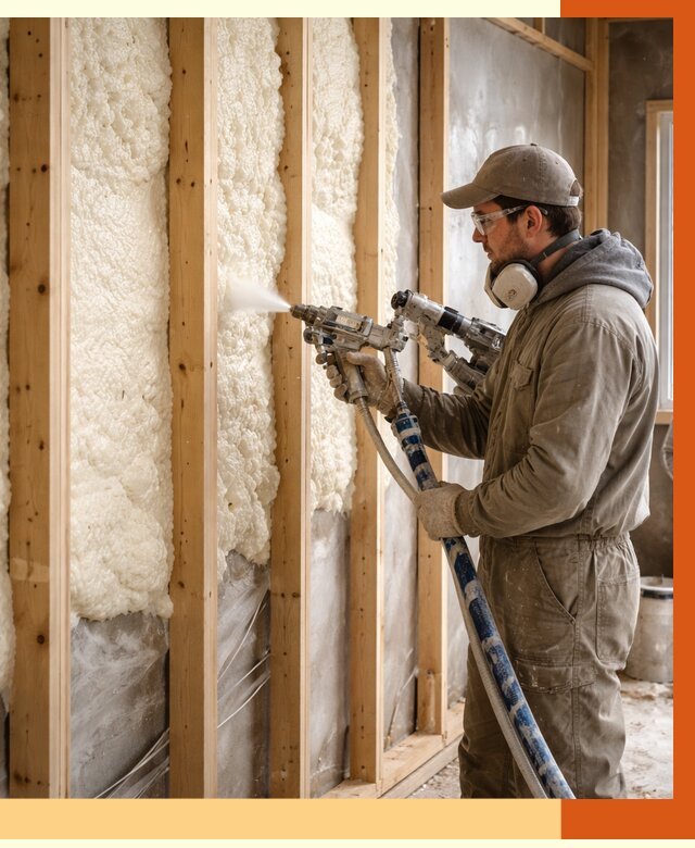 Утепление каркасной стены ППУ в Белогорске от 4336 руб./м2 под ключ | ТепломастерБгк