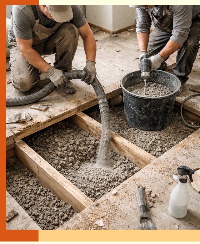 Заполнение пустот пола в Белогорске полиуретаном и пенополистиролом