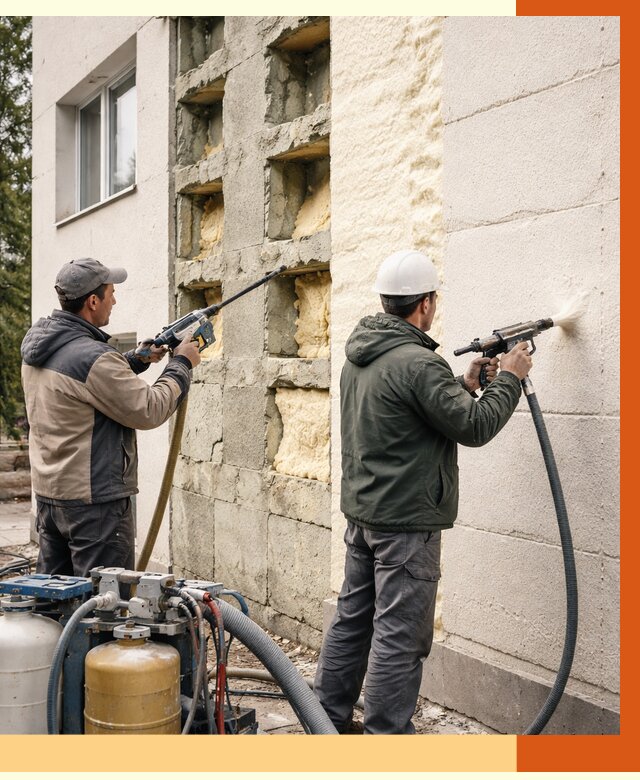 Заполнение пустот фасада в Белогорске от 4591 руб. — утепление пустот облицовки | ТепломастерБгк