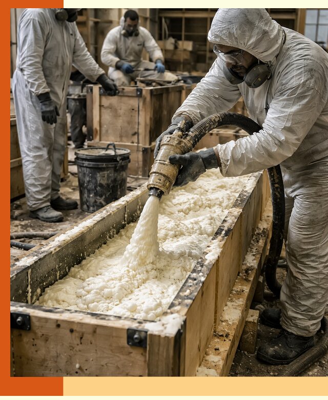 Заливка пенополиуретана в формы для утепления в Белогорске